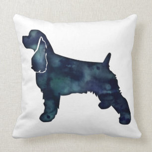 Coussin Cocker Spaniel Chien Silhouette Noir Aquarelle