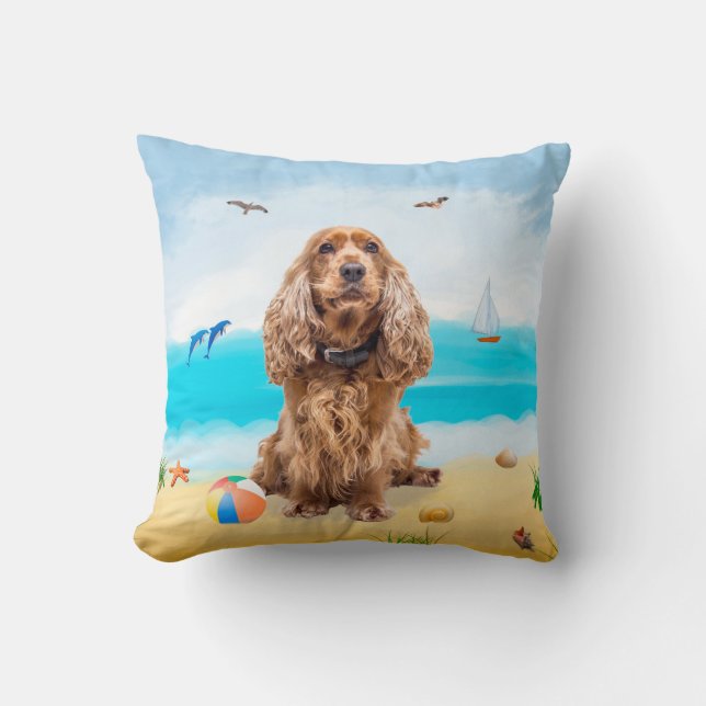Coussin Cocker Spaniel Chien sur la plage (Recto)