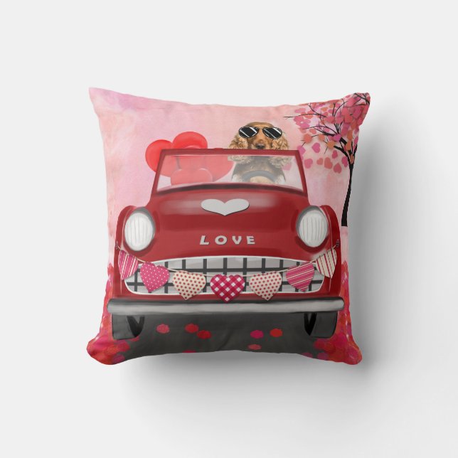Coussin Cocker Spaniel voiture avec les coeurs Valentine's (Recto)