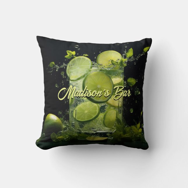 Coussin Cocktail Mojito Texte Personnalisé (Recto)