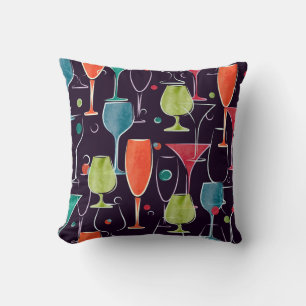 Coussin Cocktails d'aquarelle, motif vintage coloré.