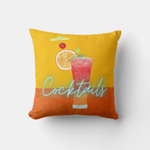 Coussin Cocktails Tropicaux Néon & Aquarelle Colorée