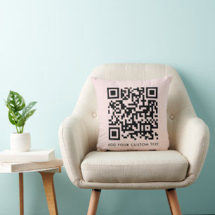 Coussin Code QR Minimaliste rose pâle Simple Scannable