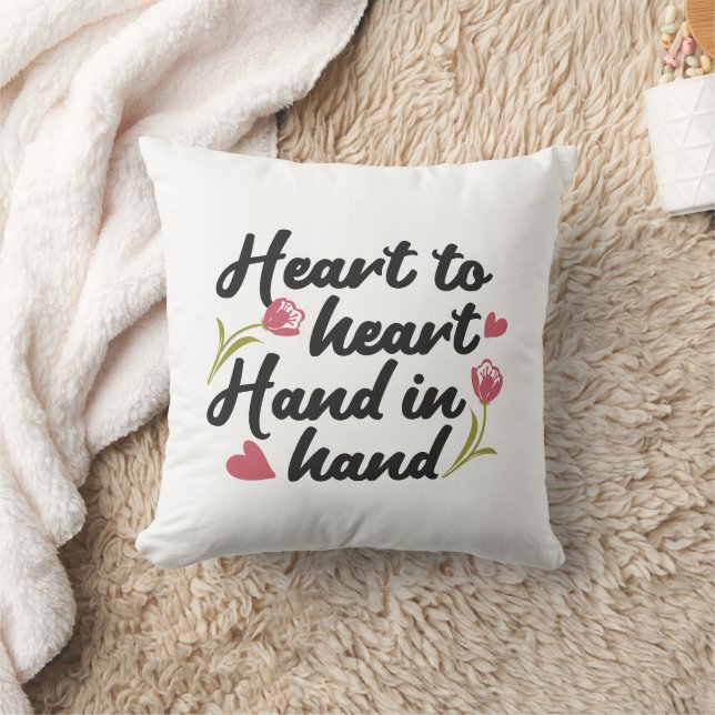 Coussin Coeur à coeur, main à main - Citation romantique (Couverture)