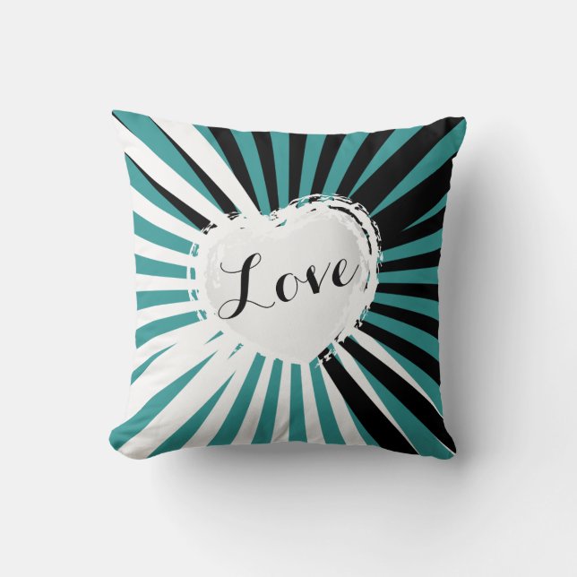 Coussin Coeur Abstrait noir, blanc et Turquoise | do-it-yo (Recto)