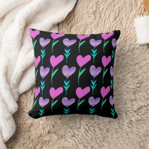Coussin Cœur aquarelle motif fleur de la Saint-Valentin 