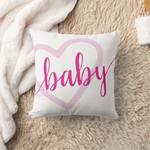 Coussin Coeur bébé Script de floraison rose chaud