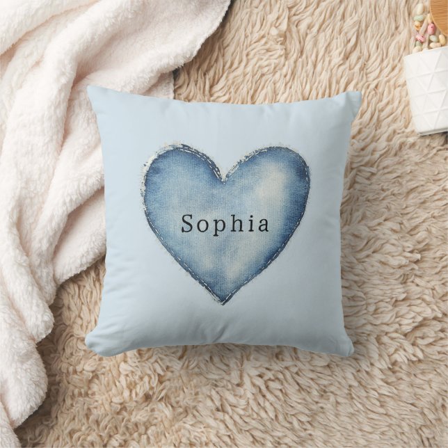 Coussin Coeur bleu blanc Denim (Couverture)