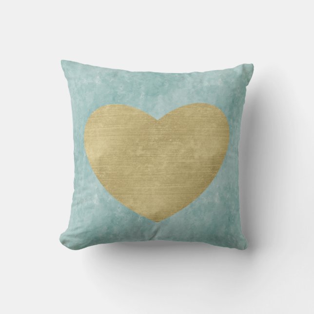 Coussin Coeur bleu d'or de bonheur (Recto)
