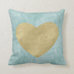 Coussin Coeur bleu d'or de bonheur