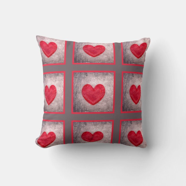 Coussin Coeur chaulé en gris et en rouge (Recto)