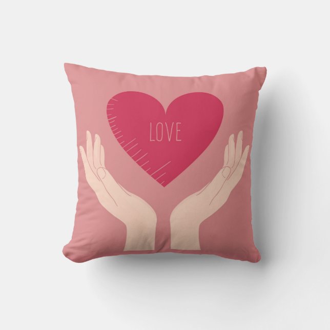 Coussin Coeur d'amour rose avec les mains valentine (Recto)