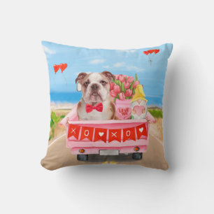 Coussin Cœur de camion de la Saint-Valentin pour Bouledogu