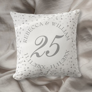 Coussin Cœur de confettis d'argent pour les 25 ans de mari
