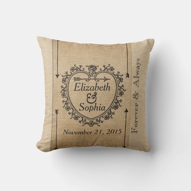 Coussin Coeur de fantaisie lesbien de date d'anniversaire (Recto)