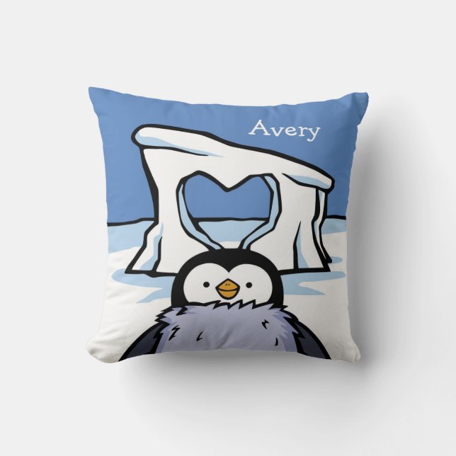 Coussin Coeur de poussin de pingouin personnalisé (Recto)