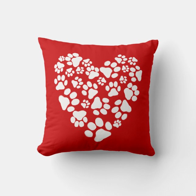 Coussin Coeur de Saint-Valentin des Empreintes de pattes d (Recto)