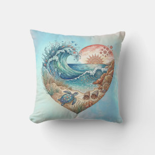 Coussin Cœur d'Océan Vague Côtière Tortue de Mer Plage Cou