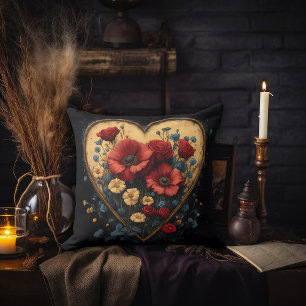 Coussin Coeur d'or avec des pavots à l'intérieur