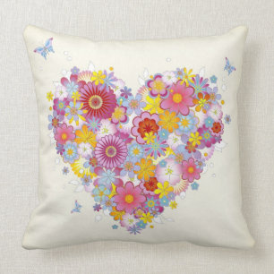 Coussin Coeur floral avec des papillons