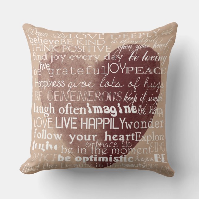 Coussin Coeur inspiré d'aquarelle de mots (Recto)