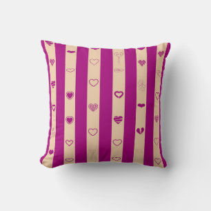 Coussin Cœur Mignon Moderne Rayure Fuchsia Royale