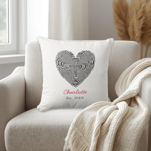Coussin Cœur Minimaliste Empreinte Digitale Nom Personnali