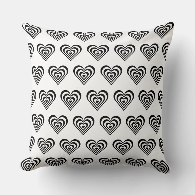Coussin Coeur rayé noir et blanc sur blanc (Recto)