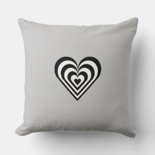 Coussin Coeur rayé noir et blanc sur gris clair