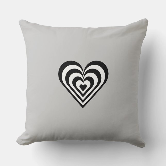 Coussin Coeur rayé noir et blanc sur gris clair (Recto)