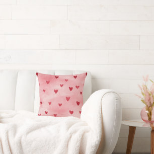 Coussin Cœur Rose Rouge Amour Carreaux Rayures
