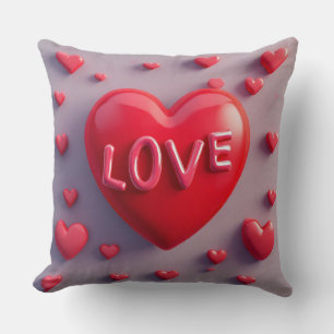 Coussin Cœur Rouge Clair avec Texte 'Amour'