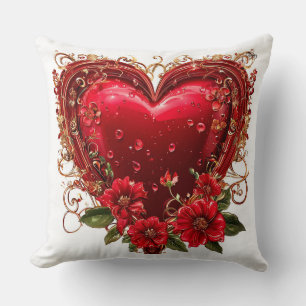 Coussin Cœur Rouge Rose Floral Amour Romantique