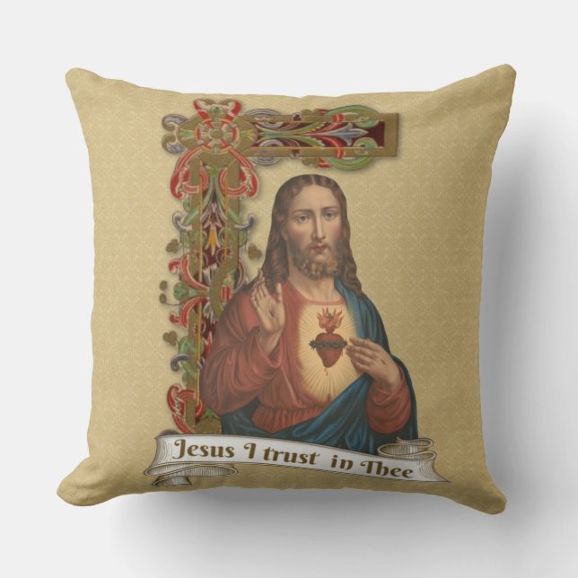 Coussin Coeur sacré de Jésus catholique religieux (Recto)