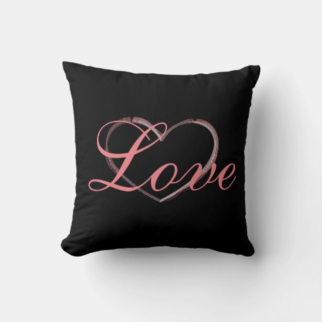 Coussin Cœur Tendance Gris Calligraphie Amour Mariage (Recto)
