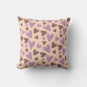 Coussin Cœurs Aquarelle Main Chocolat Rose