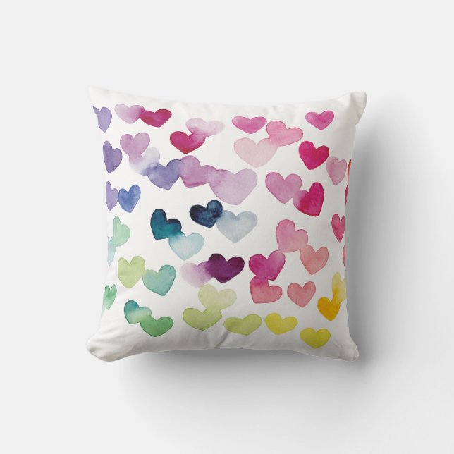 Coussin Coeurs arc-en-ciel fierté amour aquarelle colorée (Recto)