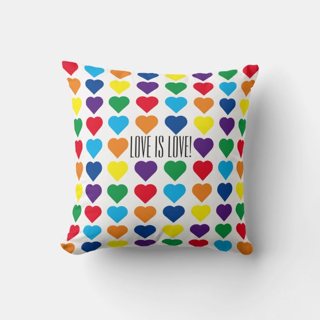 Coussin Coeurs arc-en-ciel "L'amour est l'amour!" (Recto)