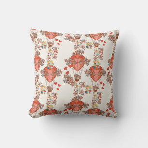 Coussin Coeurs, Ballons à air chaud, Fleurs & Baisers