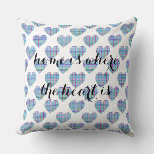 Coussin Coeurs bleus rayés multicolores sur blanc