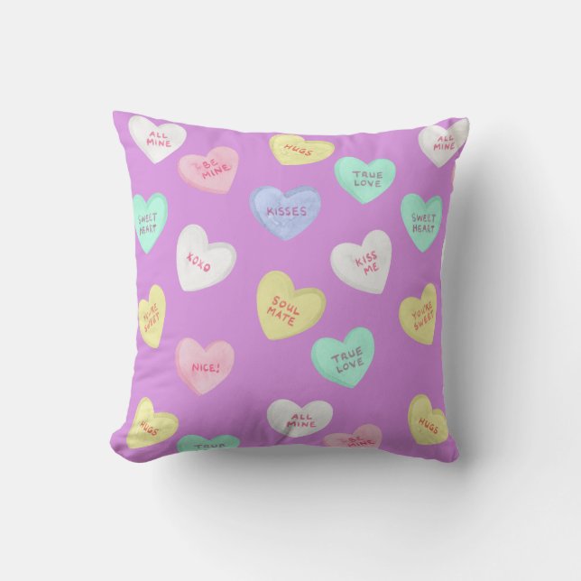 Coussin Coeurs bonbons de Saint-Valentin classique sur vio (Recto)