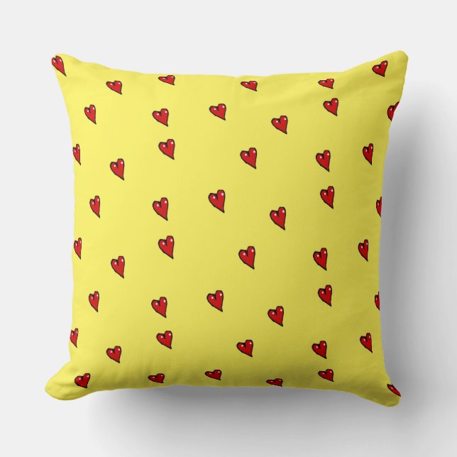 Coussin Coeurs brillants rouges sur jaune (Recto)