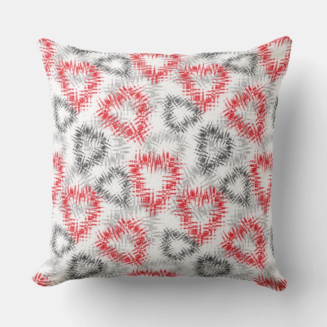 Coussin Coeurs brisés en rouge et gris sur blanc (Recto)