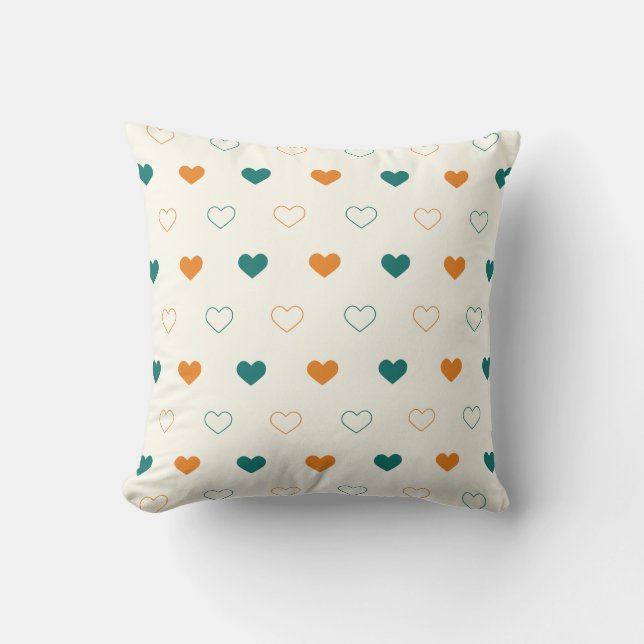 Coussin Cœurs charmants / crème orange vert (Recto)
