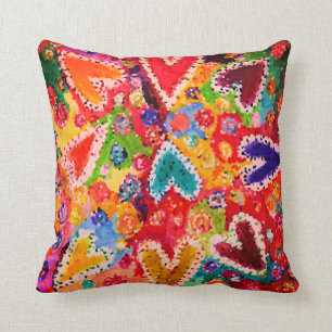 Coussin Coeurs colorés et Abstraits Lancer l'oreiller