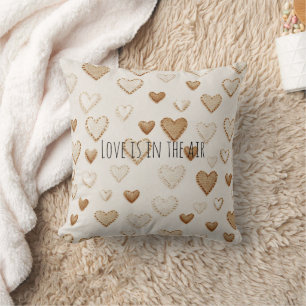 Coussin Cœurs Crème & Marron