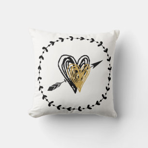 Coussin Coeurs croqués mignons en noir et or