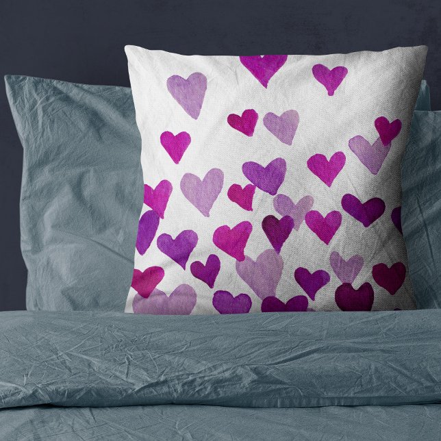 Coussin Coeurs d’aquarelle de la Saint-Valentin - violet (Créateur téléchargé)