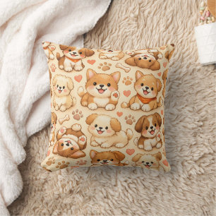 Coussin Cœurs de chiot mignons motif aquarelle (2)