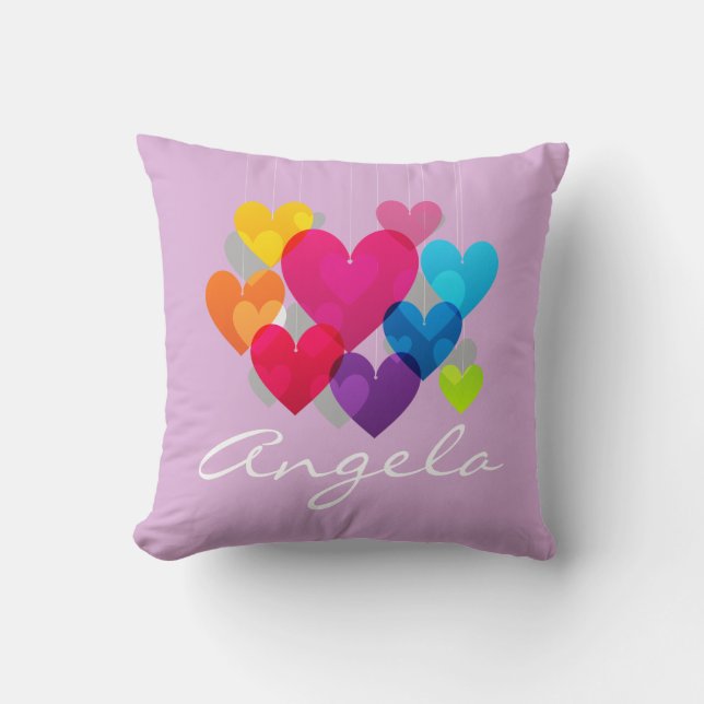 Coussin Coeurs de pendage colorés Personnalisés (Recto)